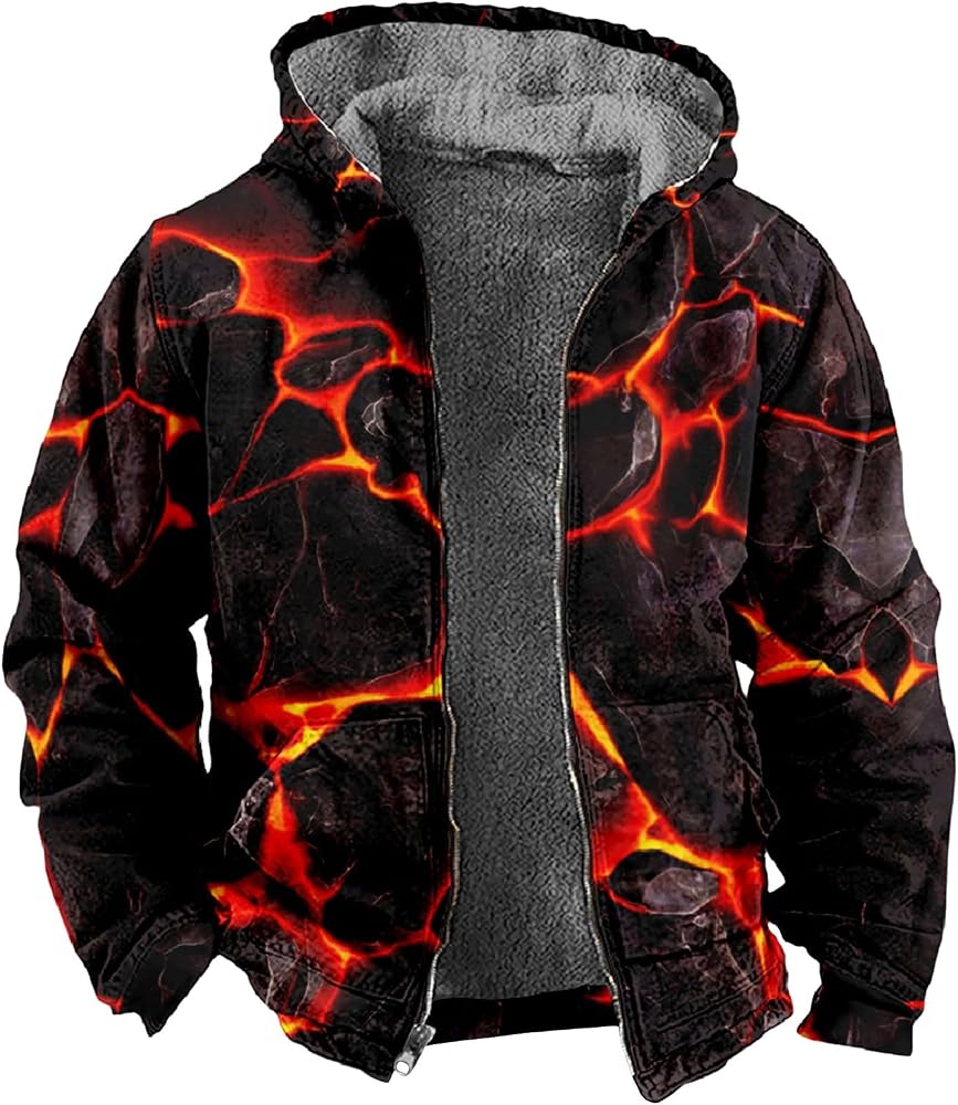 RODYETQQ Mens Zip Up Thick Hooded Sweatshirt Soft Sherpa Lined